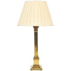 Vintage 20th Century Brass Table Lamp in the Form of a Corinthian Column with Shade