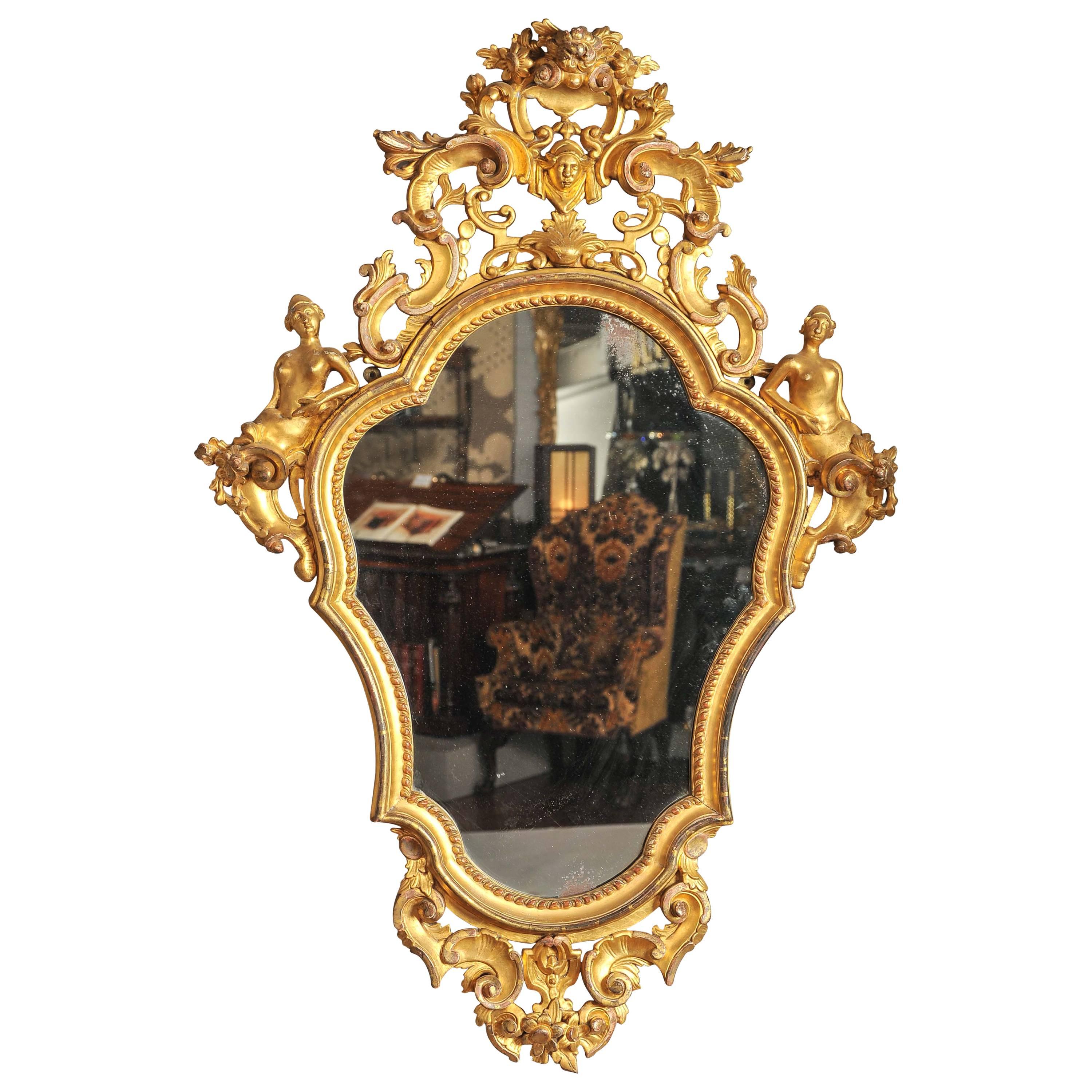 19th Century Mirror, Italian Carved Wood and Water Gilt  For Sale