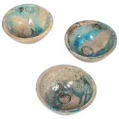 Set of Three Small Raku Ceramic Bowls from Sardinia