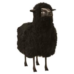 Lalanne Inspired Sheep, in Solid Bronze with Real Black Fur 1