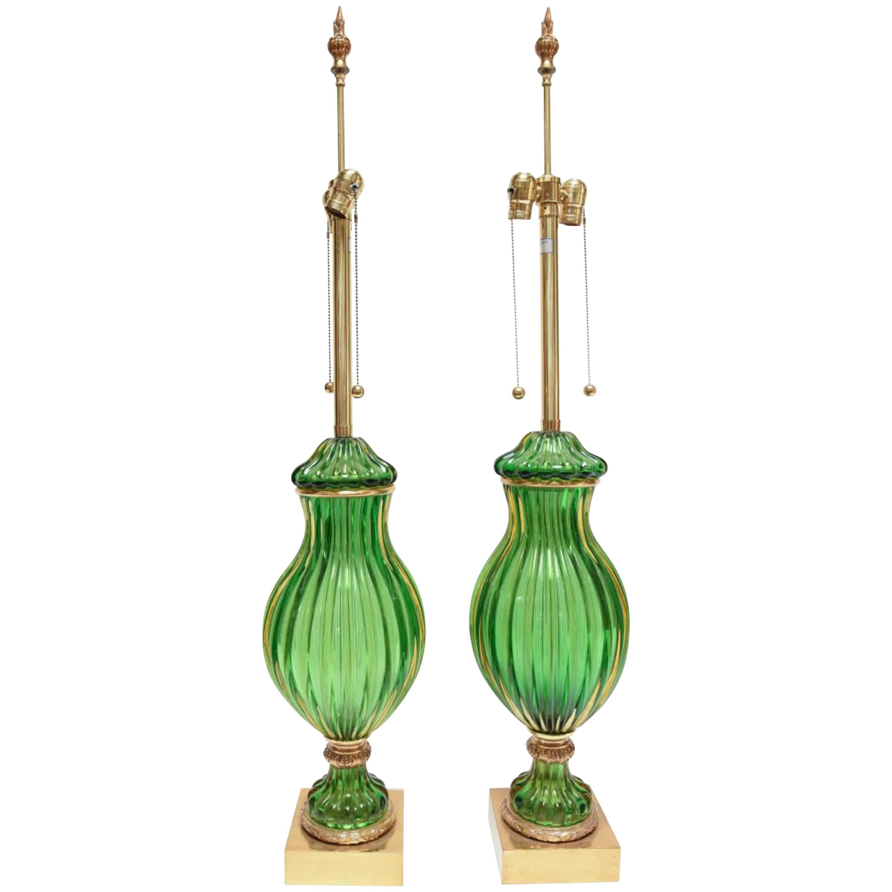 Monumental Marbro Pair of Lamps in Murano Glass