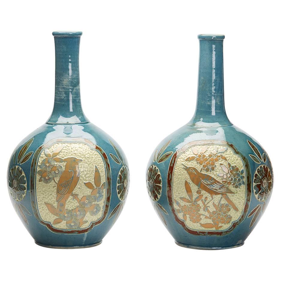 Charles Brannam Pair Large Bottle Vases James Dewdney, 1887