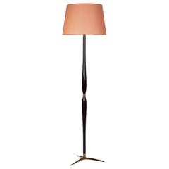 Italian Floor Lamp Attributed to Cesare Lacca Mahogany and Brass, 1940s