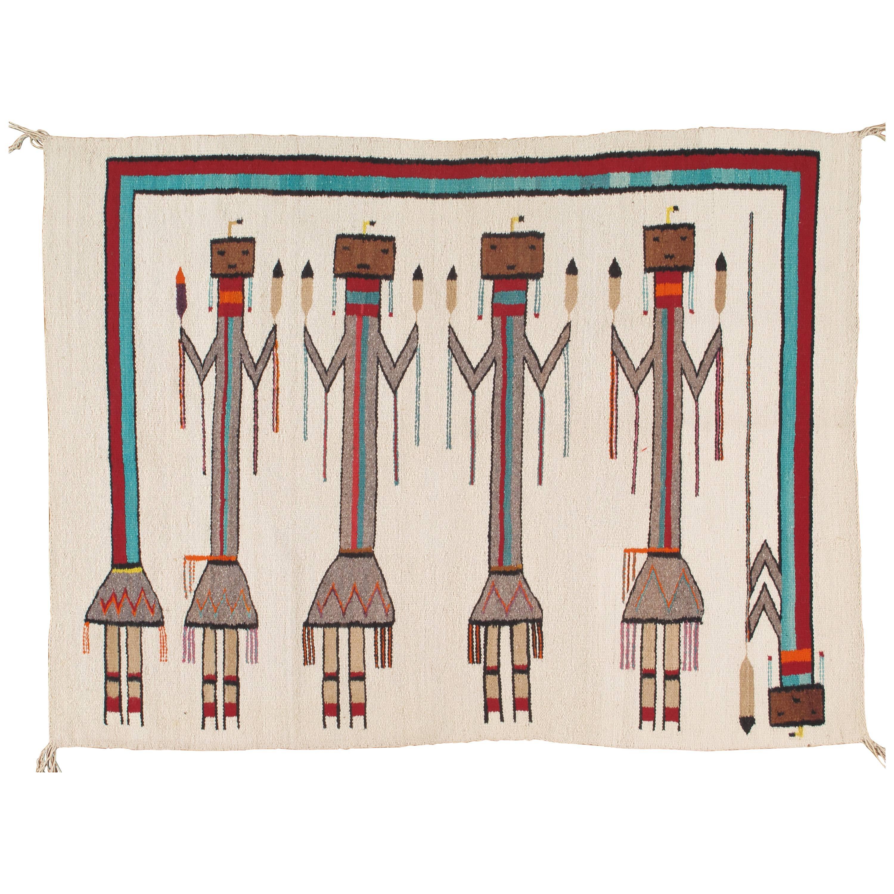 Vintage Navajo Yei Rug, Oriental Rug, Handmade Wool Rug, White Color