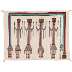 Vintage Navajo Yei Rug:: Tapis Oriental:: Tapis en laine fait à la main:: Couleur blanc