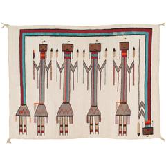 Vintage Navajo Yei Rug, Oriental Rug, Handmade Wool Rug, White Color 2