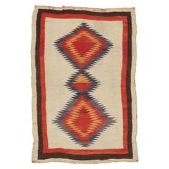 Antique Navajo Carpet, Oriental Rug, Handmade Wool Rug, Beige Color
