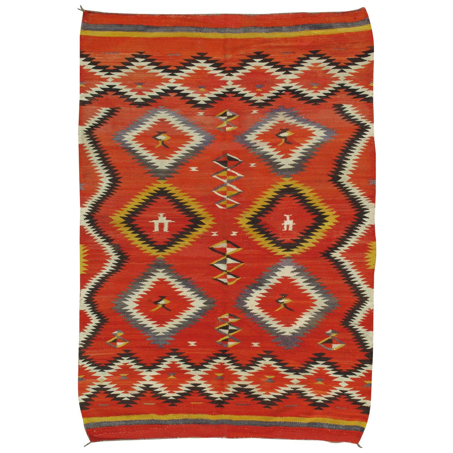 Antique Navajo Blanket, Oriental Rug, Handmade Wool Rug, Red Color For