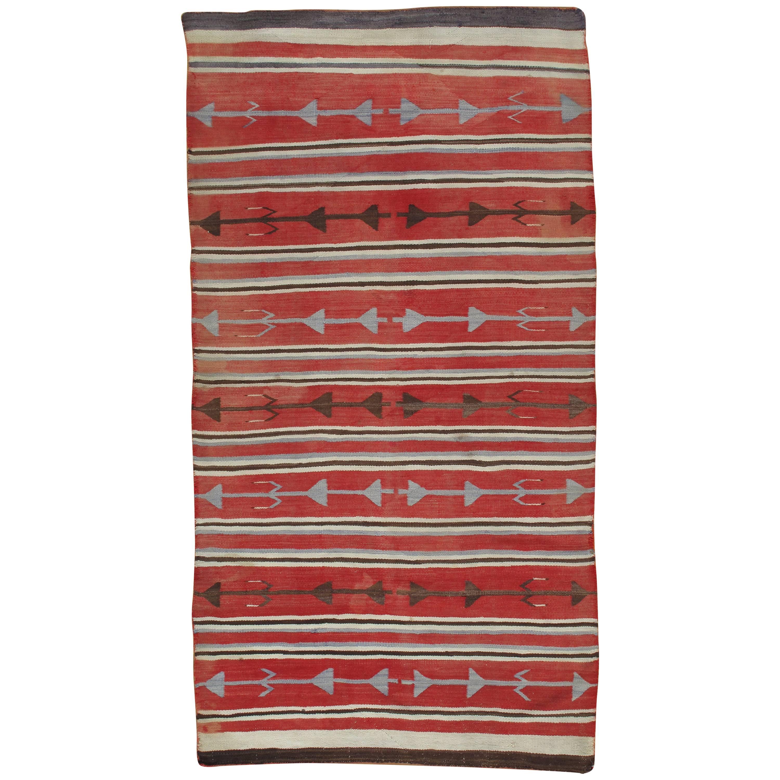 Antique Navajo Carpet, Oriental Rug, Handmade Wool Rug, Red Color