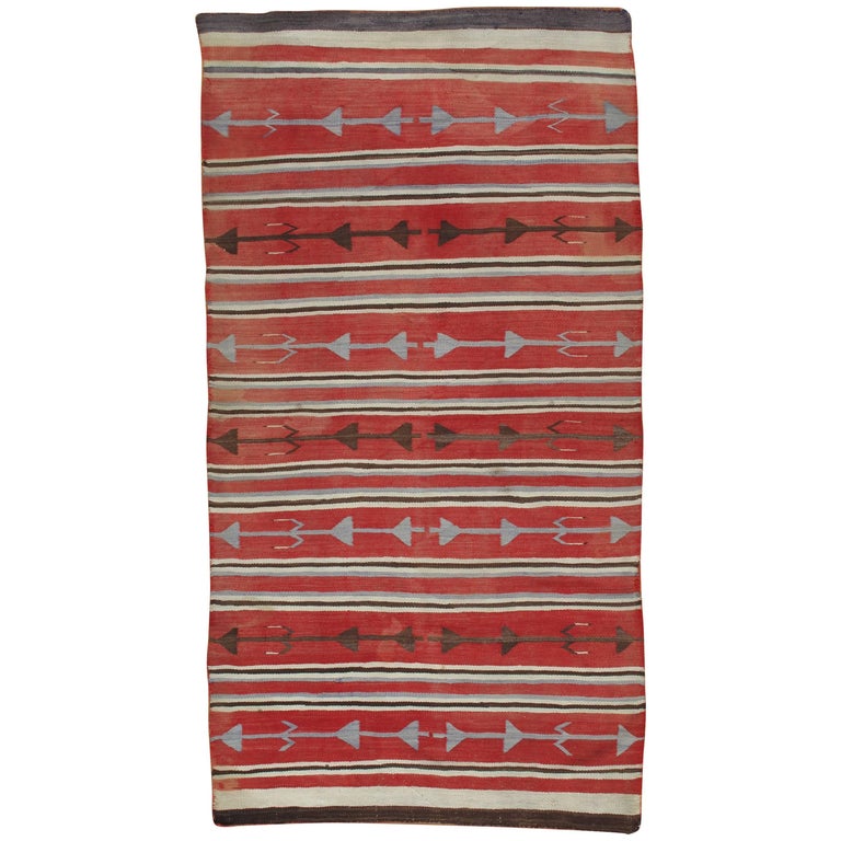 Antique Navajo Carpet, Oriental Rug, Handmade Wool Rug, Red Color For Sale