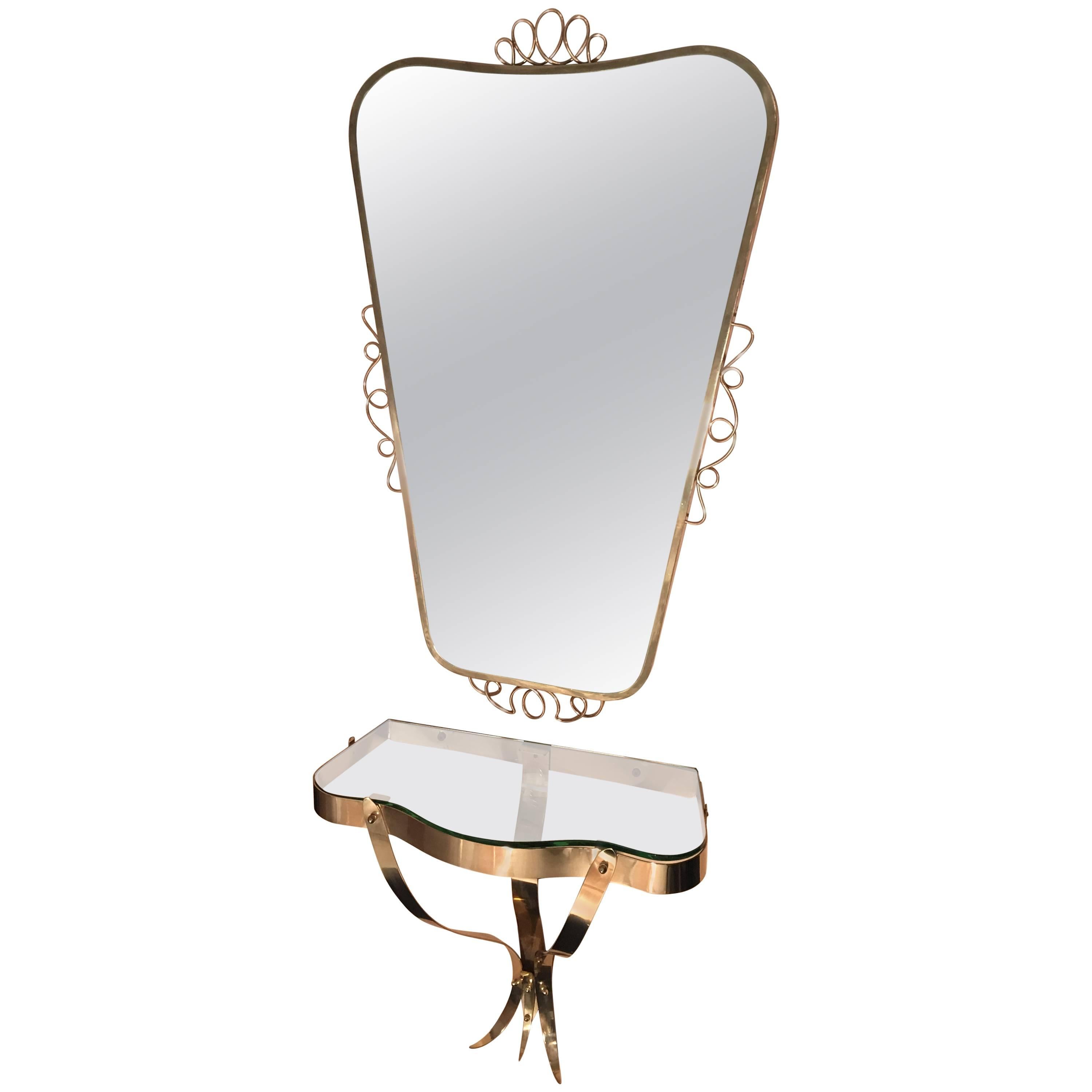  Adorable Mirror with Shelf in the Style of Gio Ponti, 1970s