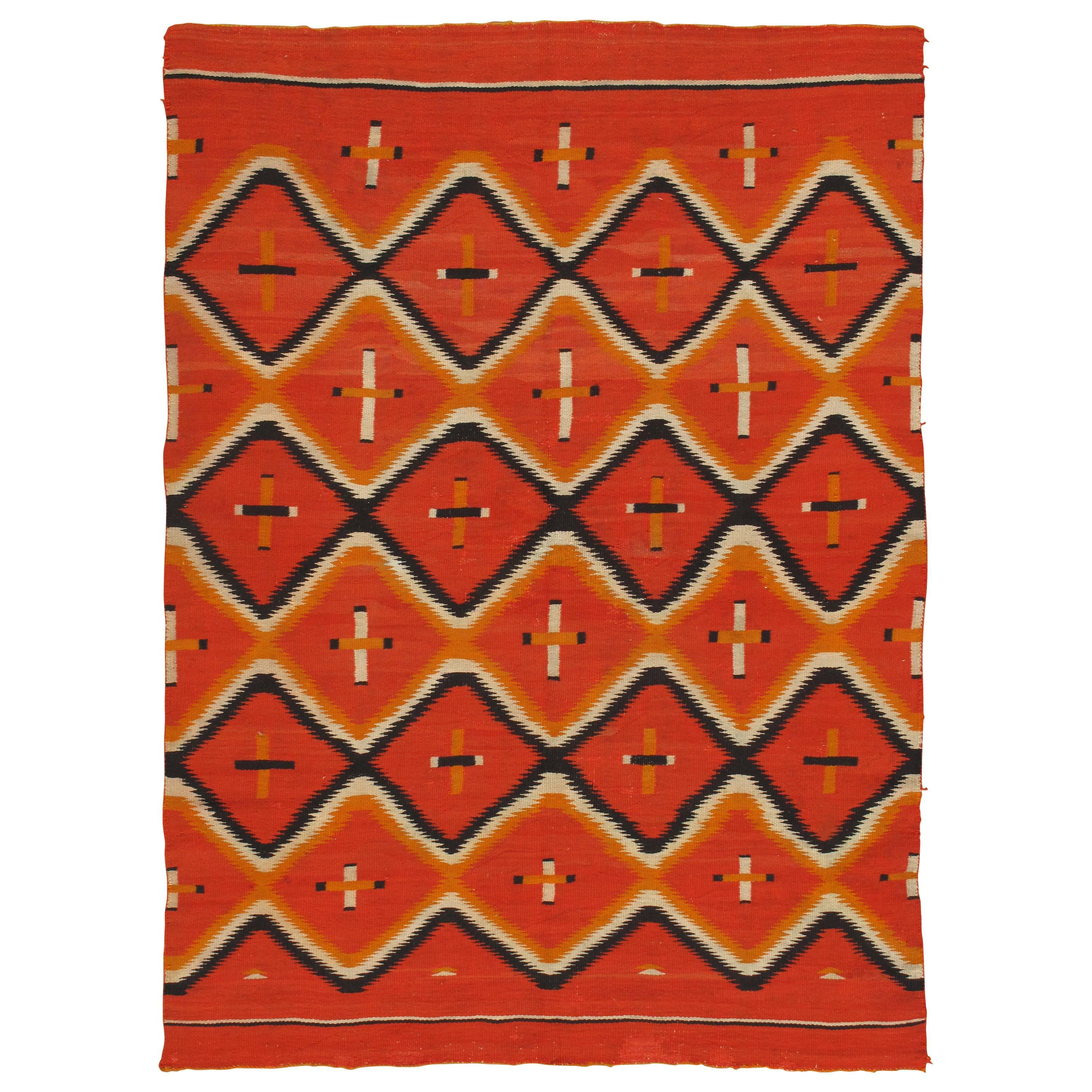 Antique Navajo Trans Blanket, Oriental Rug, Handmade Wool Rug, Orange