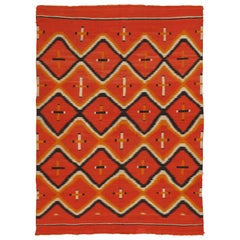 Antique Navajo Trans Blanket, Oriental Rug, Handmade Wool Rug, Orange