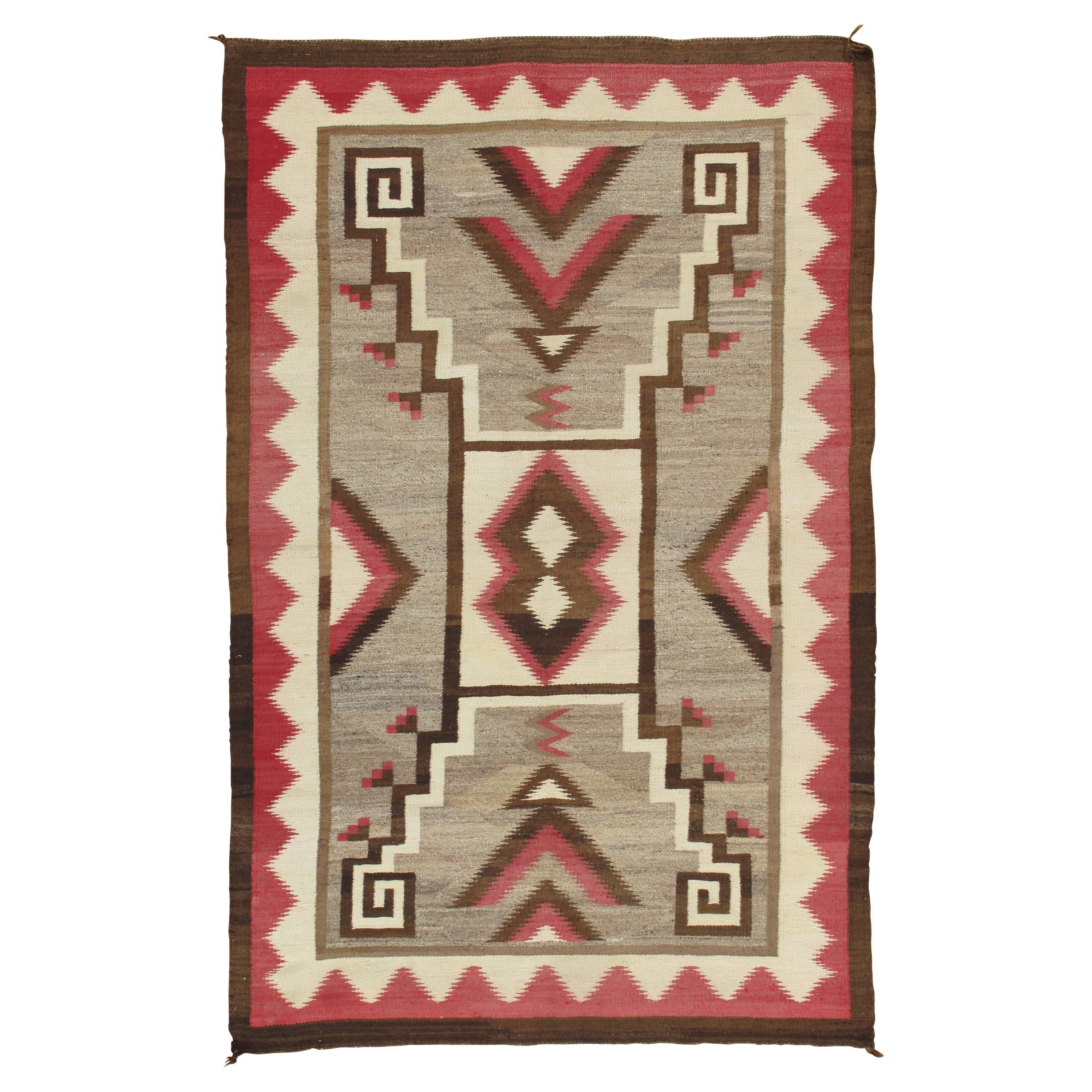 Antique Navajo Carpet, Oriental Rug, Handmade Wool Rug, Gray Color For Sale