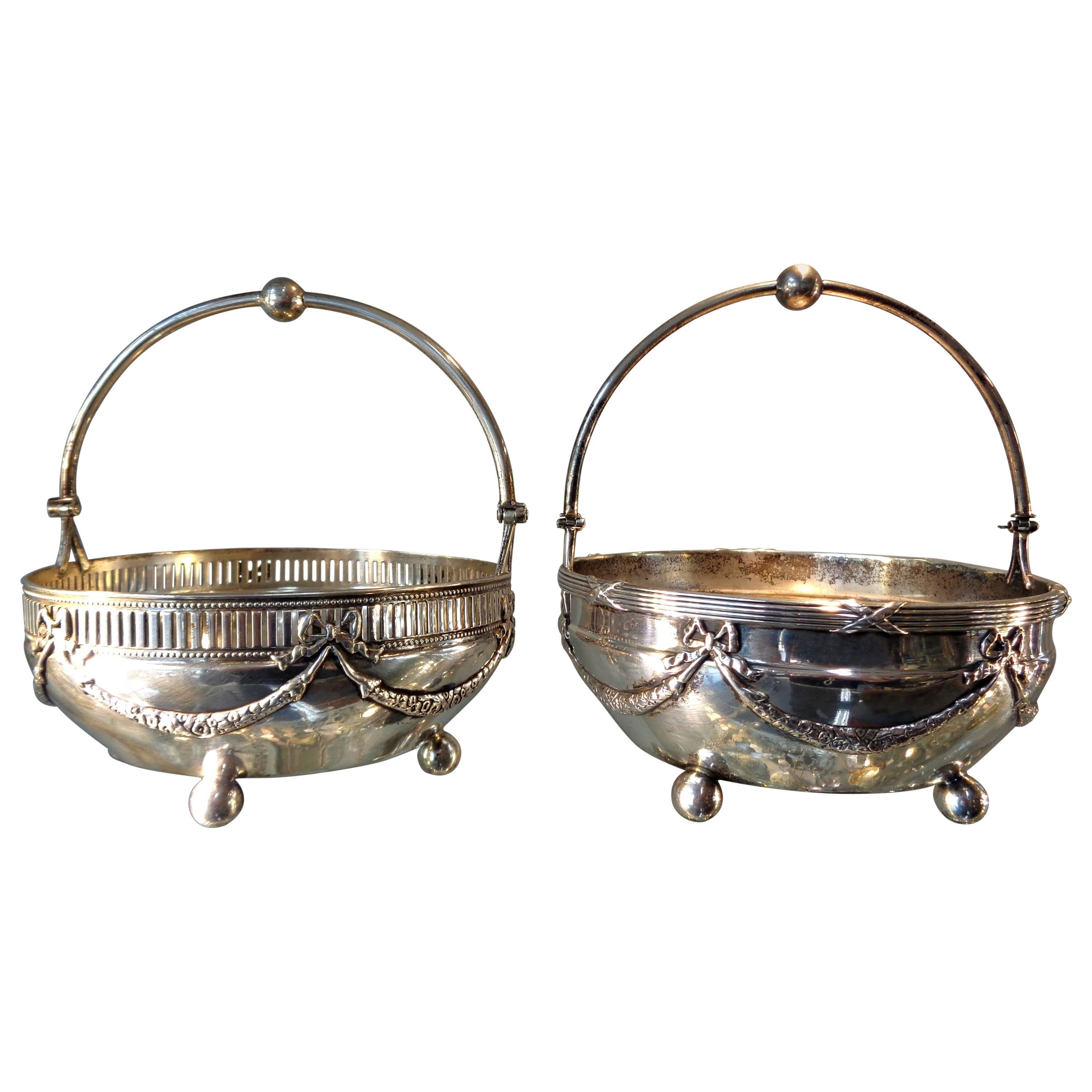 Pair of Continental 800 Silver Bowls Basket Dishes For Sale
