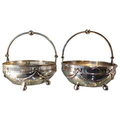 Antique Pair of Continental 800 Silver Bowls Basket Dishes