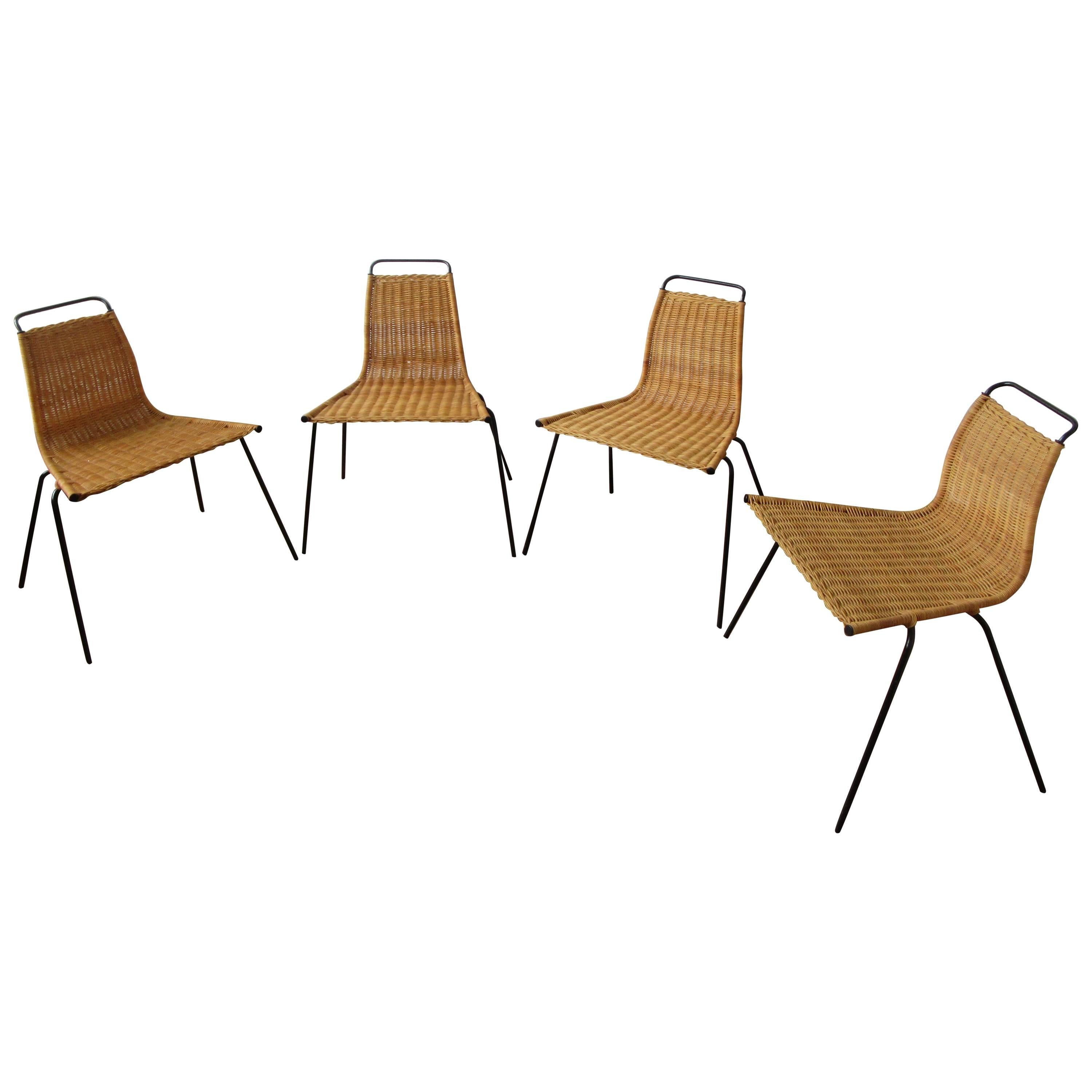 Poul Kjærholm Four PK1 Chairs in Wicker with Steel Frame For Sale