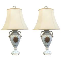 Pair of Dresden Porcelain Urns Now as Lamps, 19th Century 2
