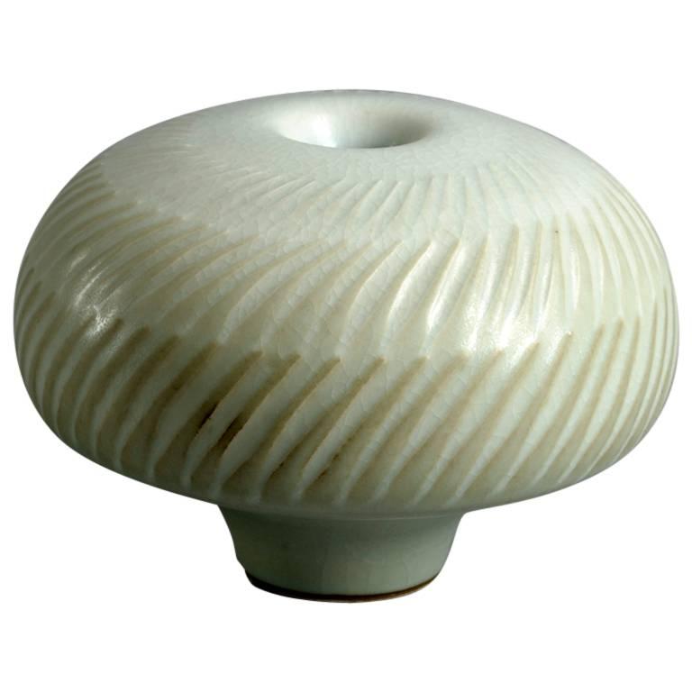 Unique Sculptural Vessel with Off-White Glaze by Karl Scheid, Germany, 1983 For Sale