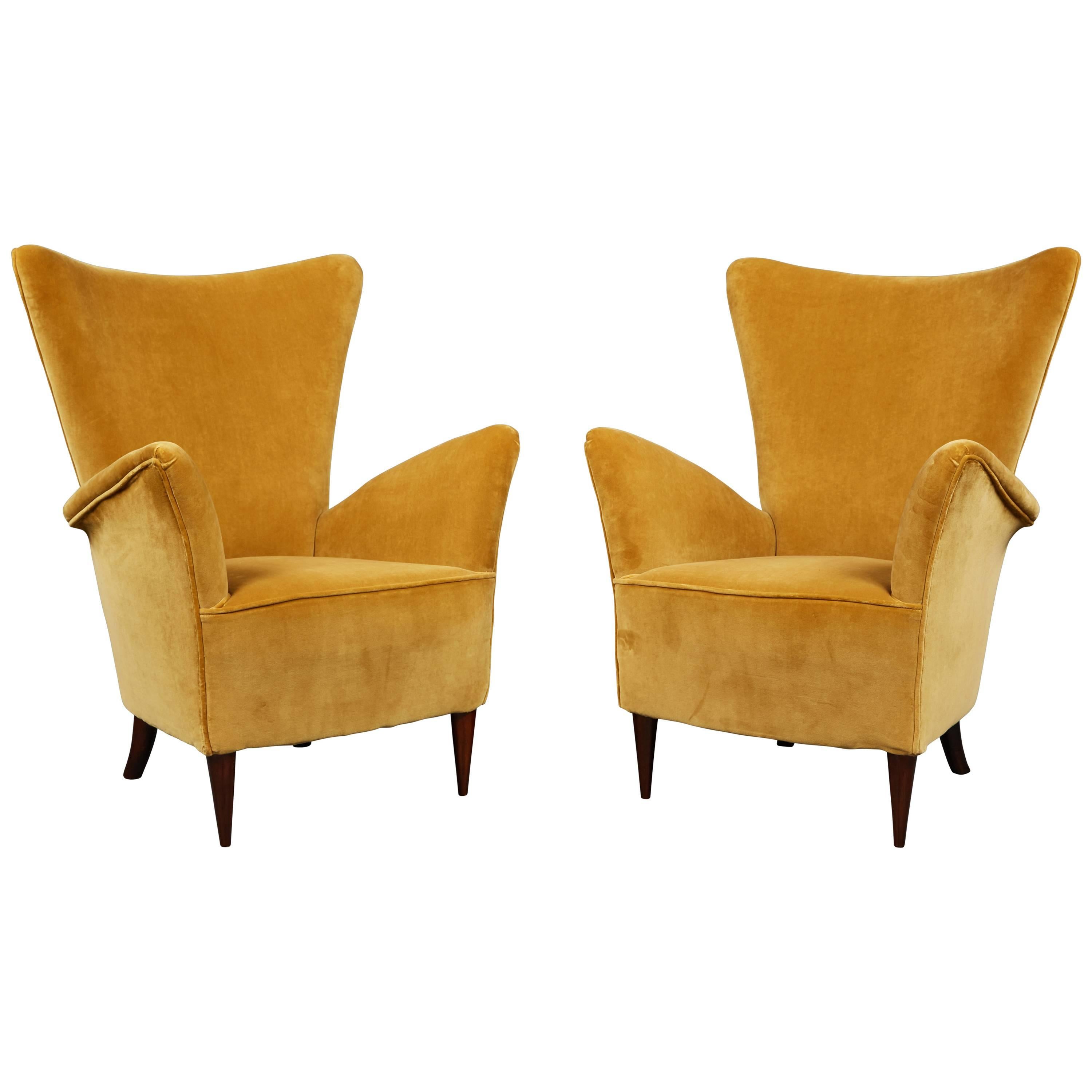 Pair of Small-Scale Gold Velvet Armchairs 