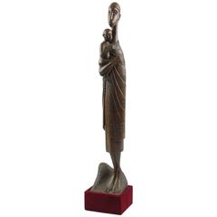 Unique African Wooden Sculpture Madonna w Baby Tutsi Rwanda Artist, Signed 9