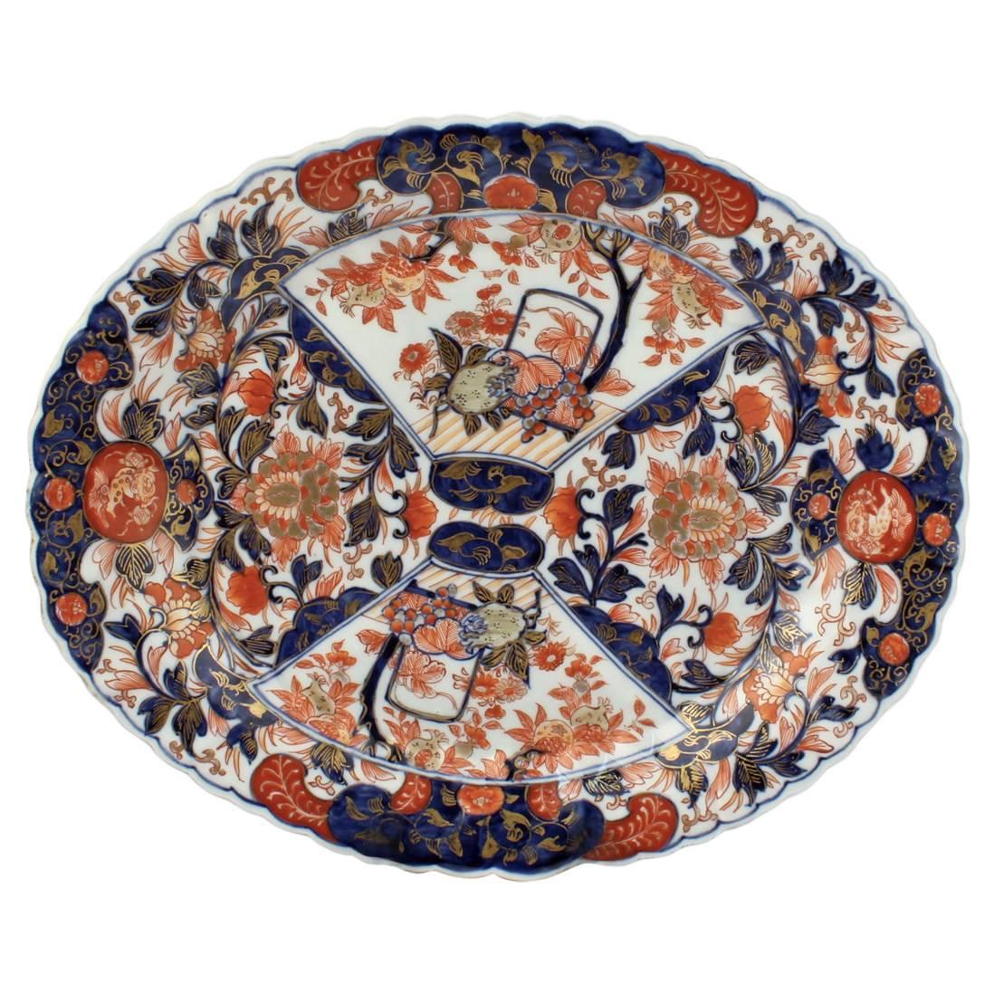 Large Antique Meiji Period Japanese Imari Porcelain Platter or Tray
