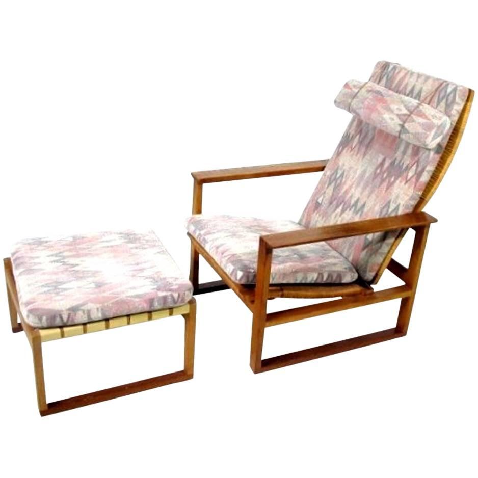 Classic Sleigh Chair, Lounge Chair with Foot Stool by Børge Mogensen For Sale
