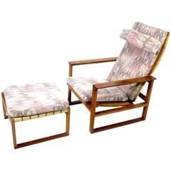 Vintage Classic Sleigh Chair, Lounge Chair with Foot Stool by Børge Mogensen