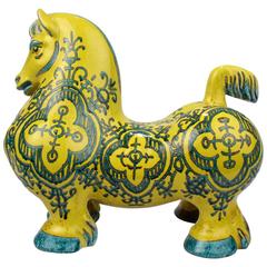 Mid-Century Modern Italian Pottery Yellow Horse Sculpture by Mancioli for Raymor