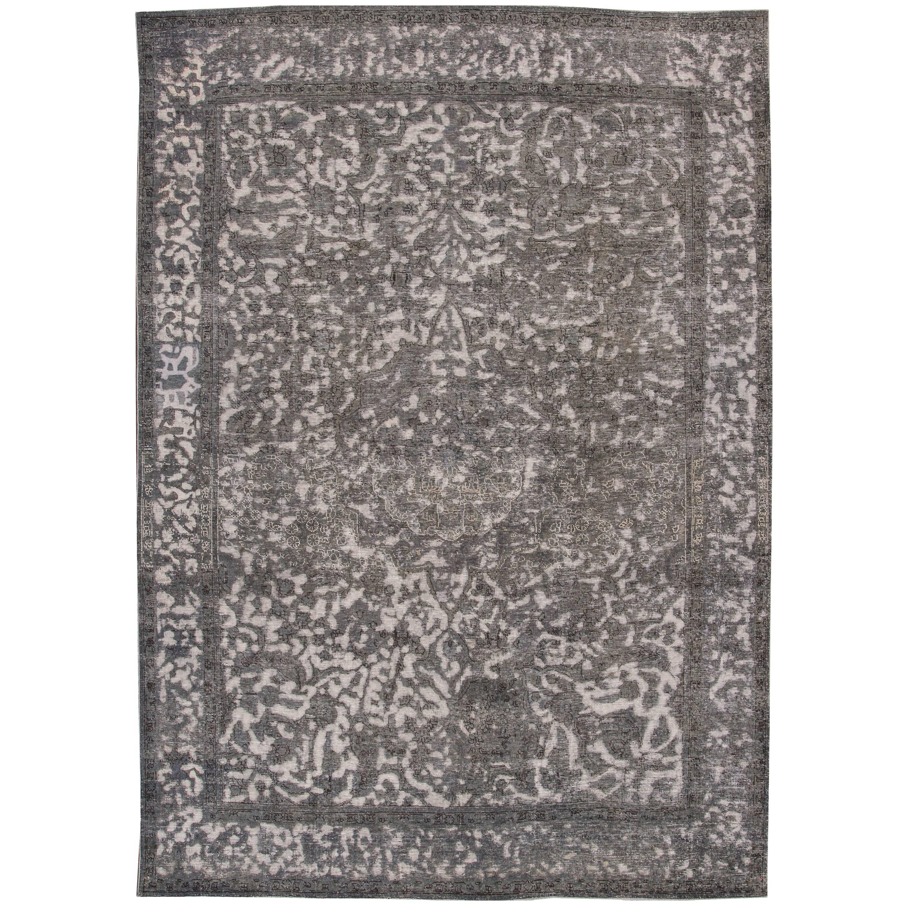Tappeto pakistano 21° secolo contemporaneo grigio e avorio sovratinto