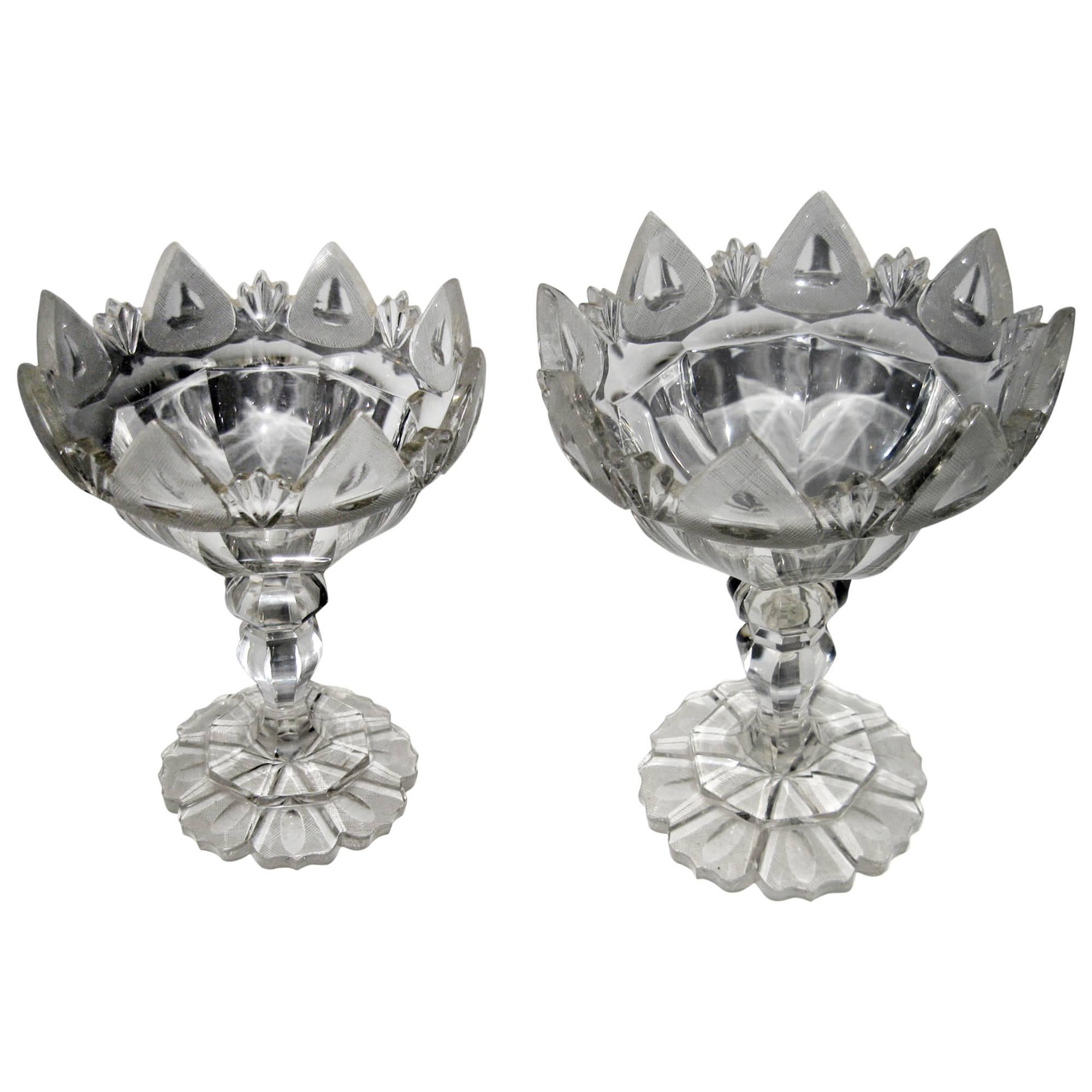 19th century English Georgian Flint Glass Compote Pair