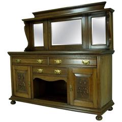 Large Antique Scottish Victorian Oak Mirrorback Sideboard or Credenza