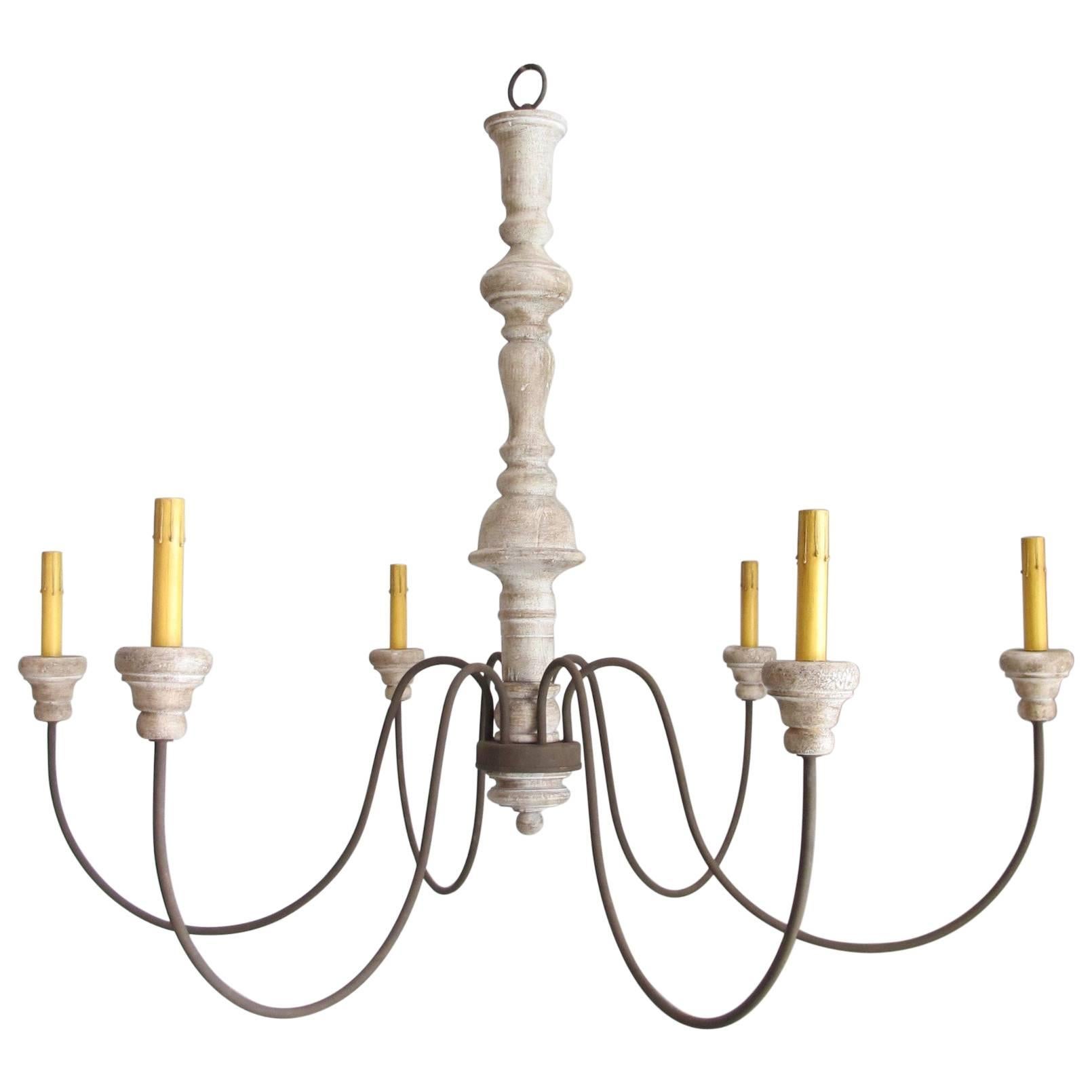 Antique Carved Wood Candlestick Swoop Arm Chandelier at 1stDibs