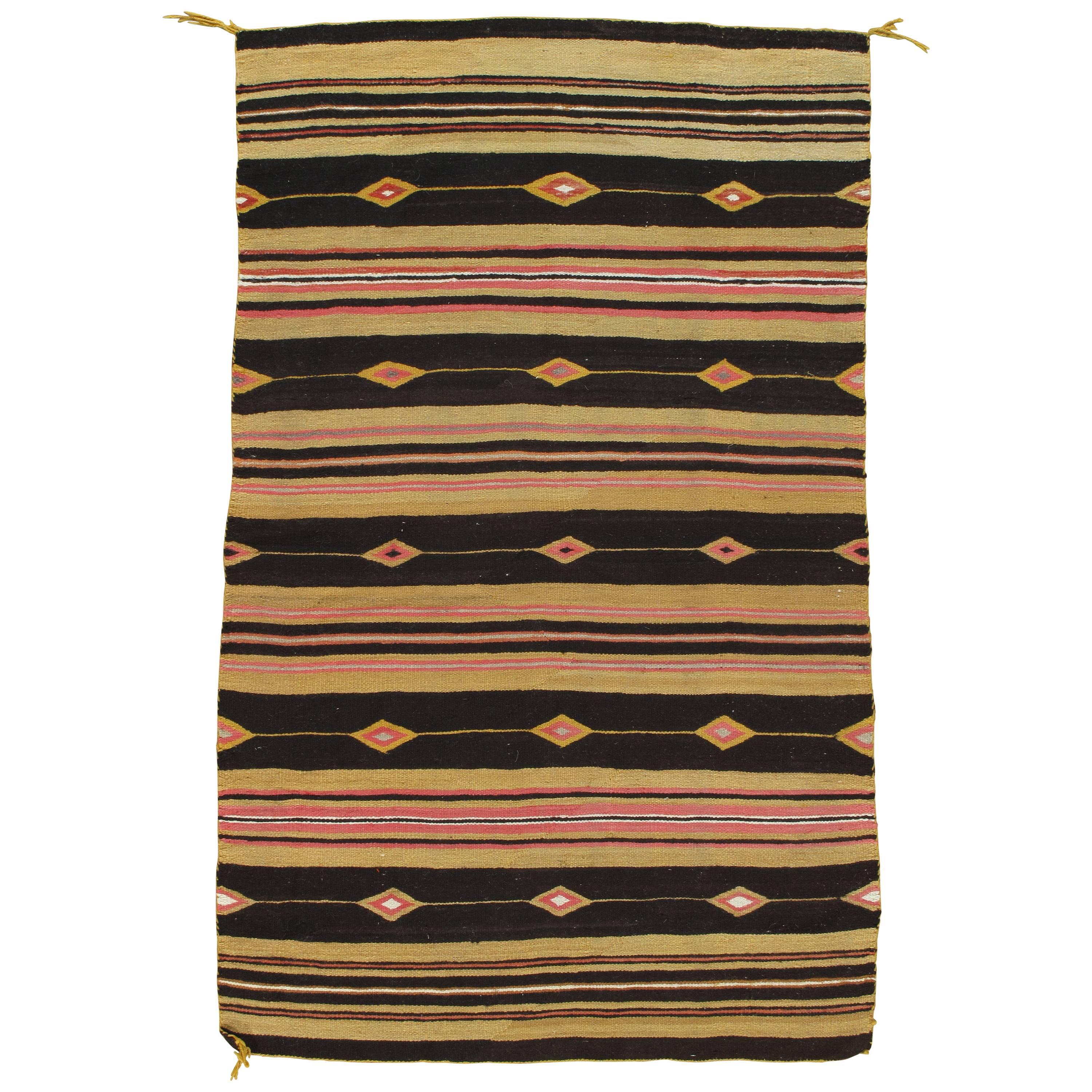 Unique Vintage Navajo Carpet, Oriental Rug Handmade Wool, Black Color