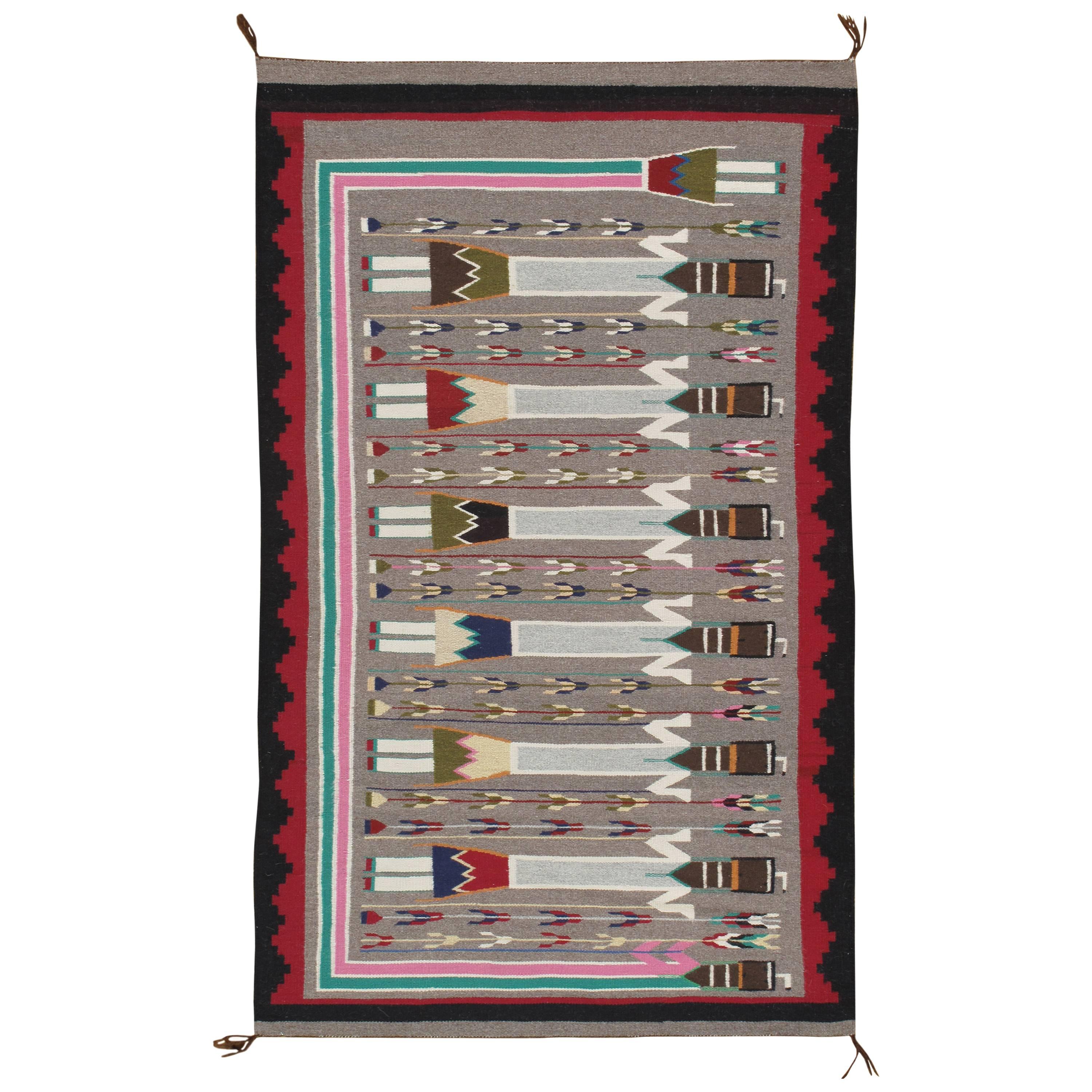 Antique Navajo Yei Rug, Oriental Rug, Handmade Wool Rug, Gray Color