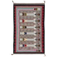Vintage Navajo Yei Rug, Oriental Rug, Handmade Wool Rug, Gray Color