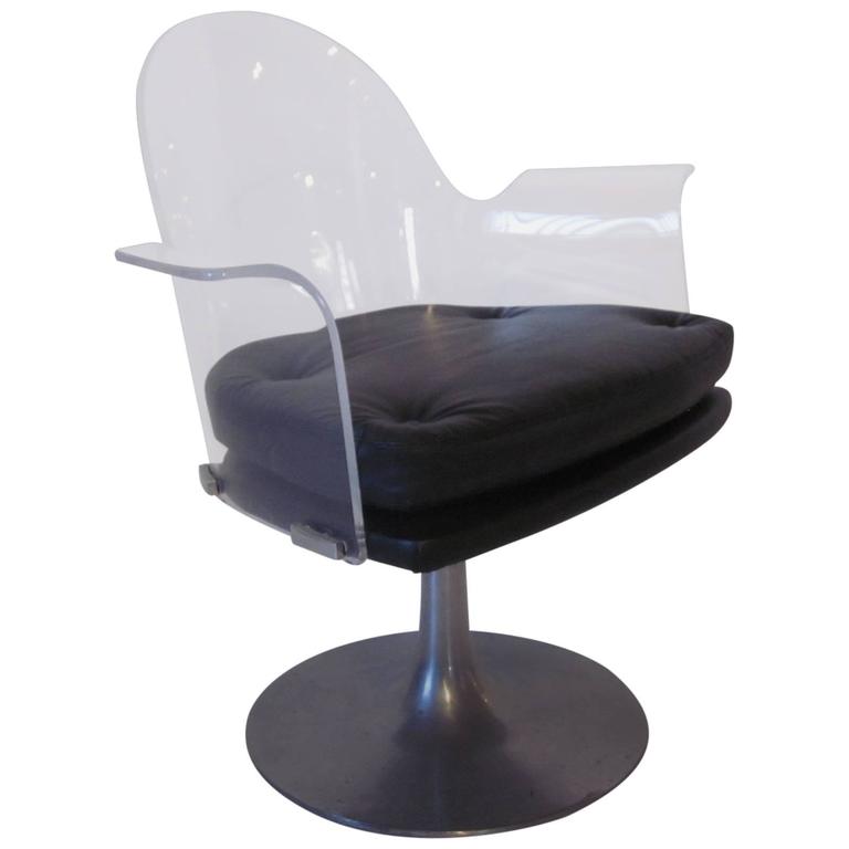 Lucite Upholstered Swivel Chair For Sale at 1stdibs