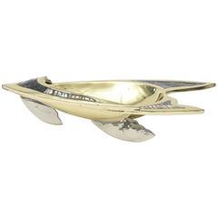 Hand-Wrought Polished Brass, Silver Plate and Abalone Sculptural Bowl 1