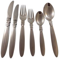 Cactus by Georg Jensen Sterling Silver Flatware Set 12 Service Dinner and Lunch 9
