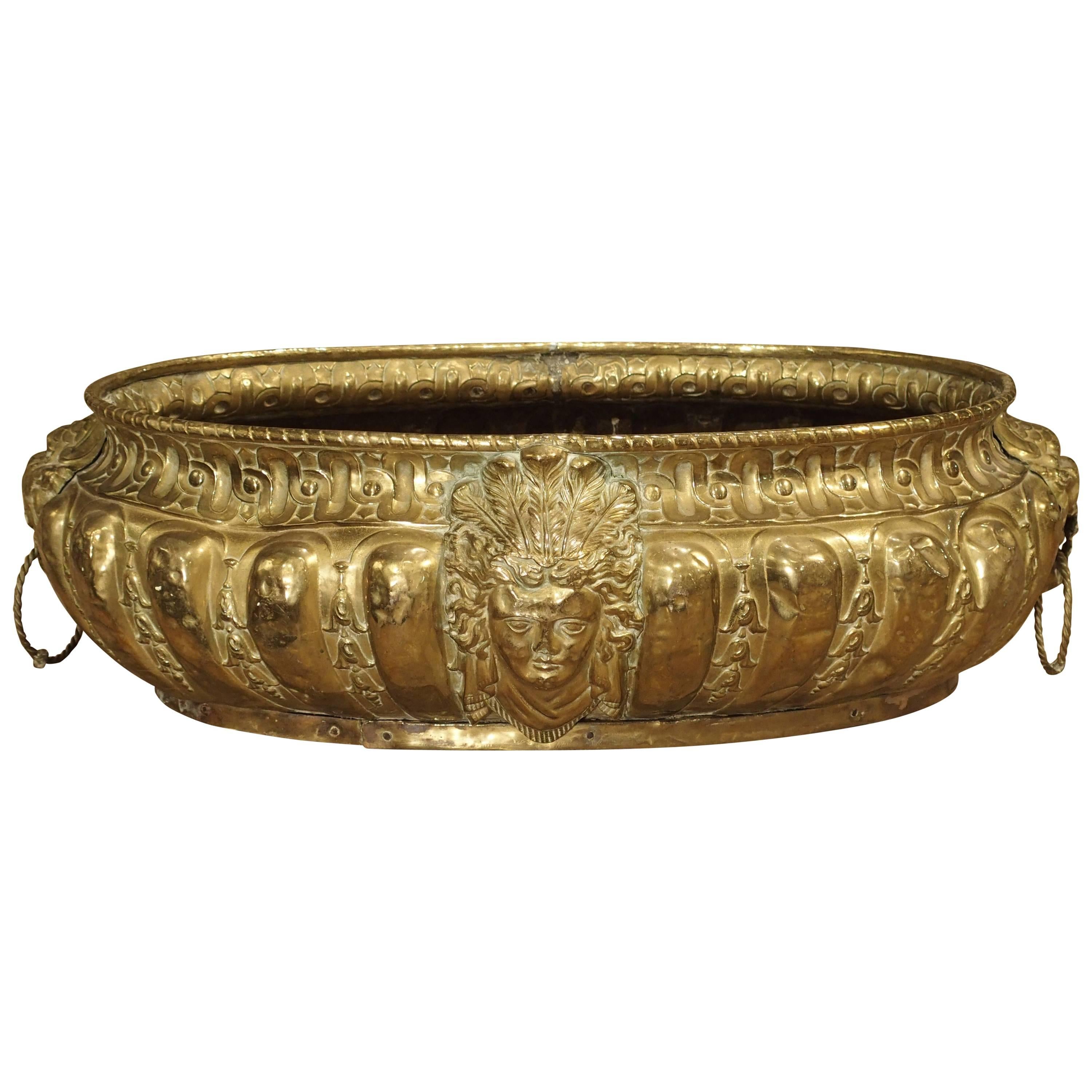 Large Antique Brass Jardiniere from France, circa 1860