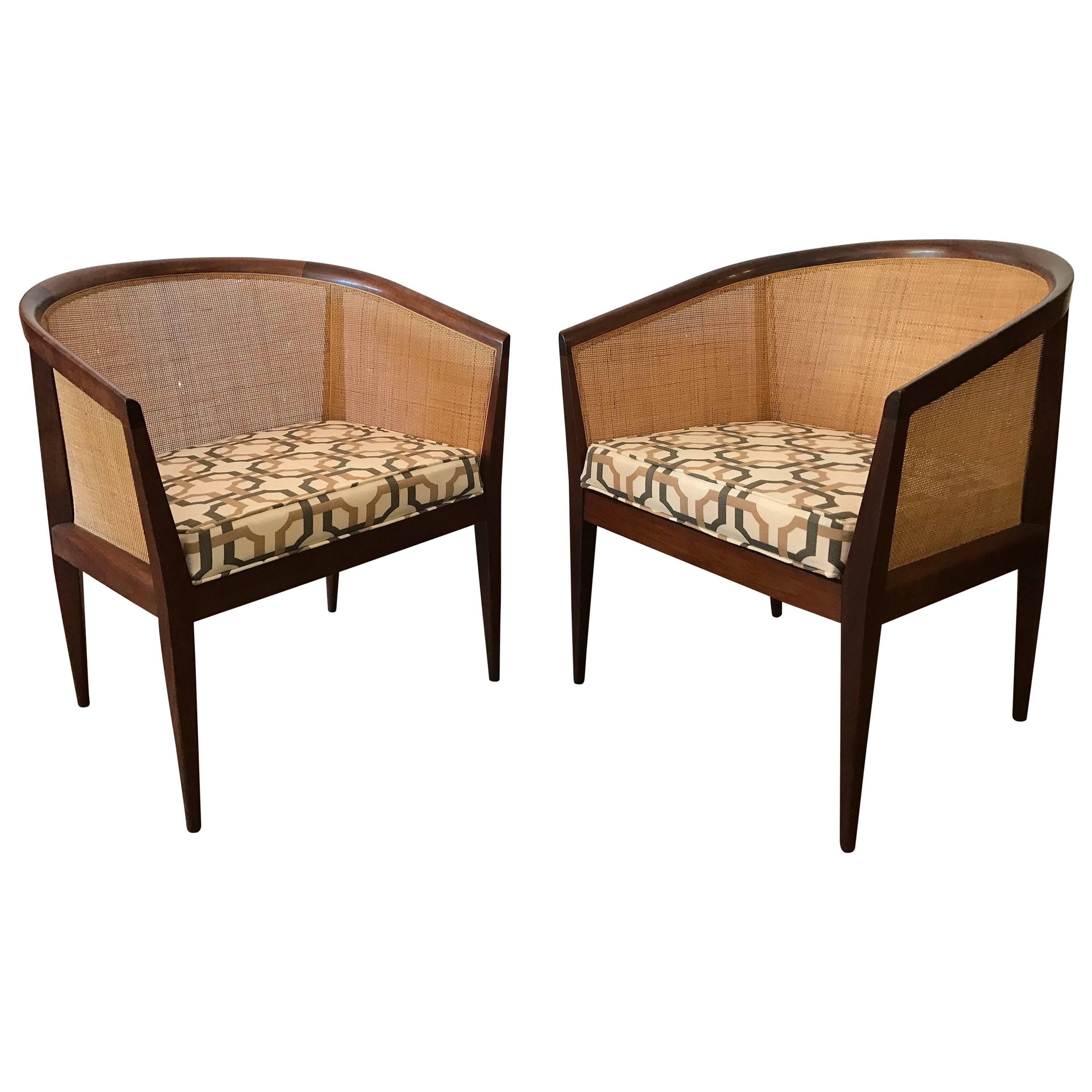 Kipp Stewart for Directional Pair of Cane and Walnut Chairs
