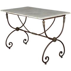 French Wrought Iron Marble-Top Table