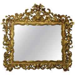 Tuscan 18th Century Louis XV Horizontal Mirror in Carved and Leaf Gilded Wood