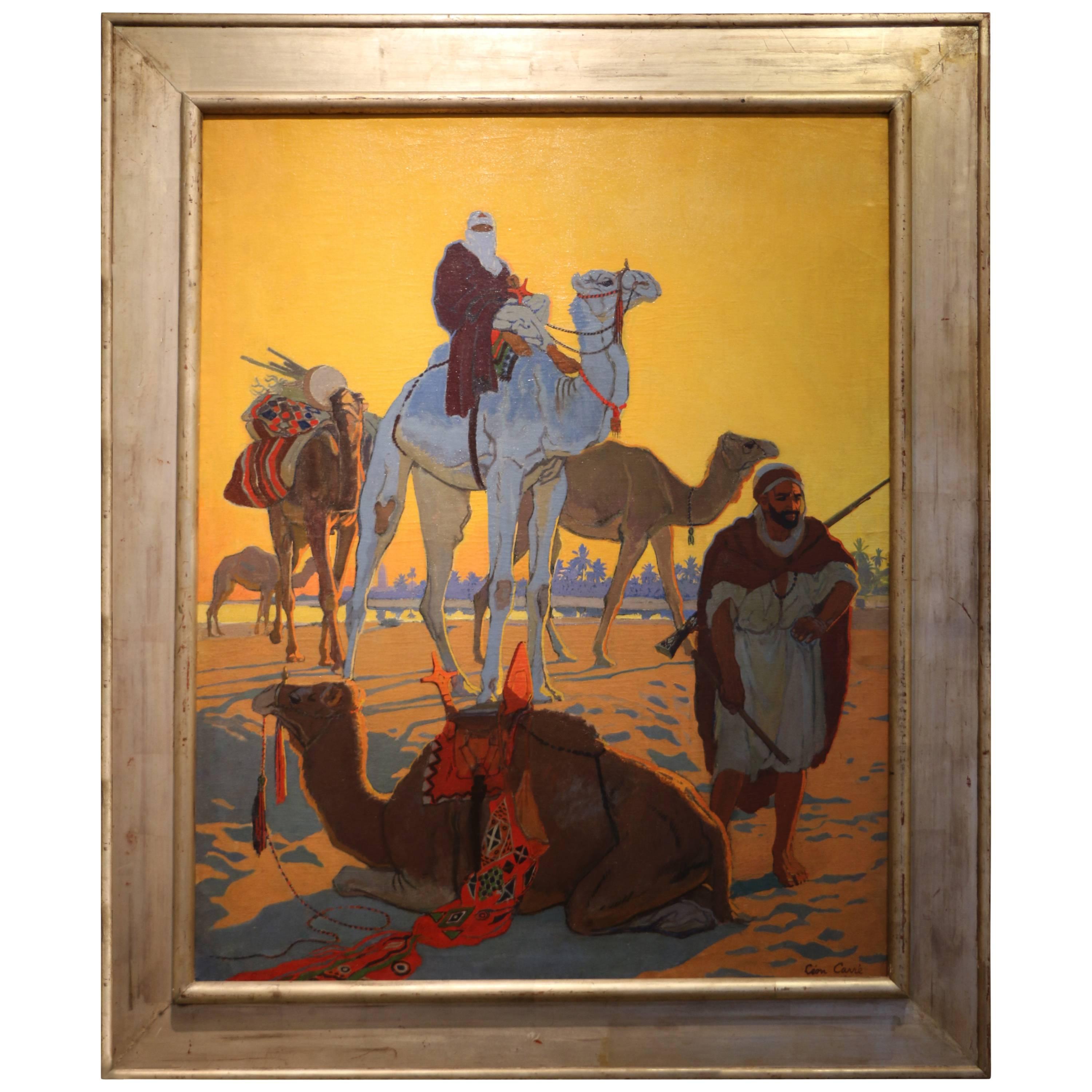 Exceptionnelle peinture à l'huile "Les Touaregs" par Léon Carré:: France:: Art Déco:: 1921