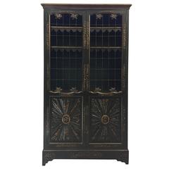 Handsome Dark Green and Gold Painted Cabinet