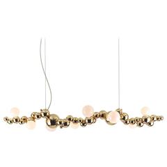 Bubbly 08 Light Linear, Modern Molecule Sculptural Chandelier, Polished Brass