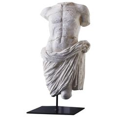 Male Torso with Drape Sculpture on Iron Stand