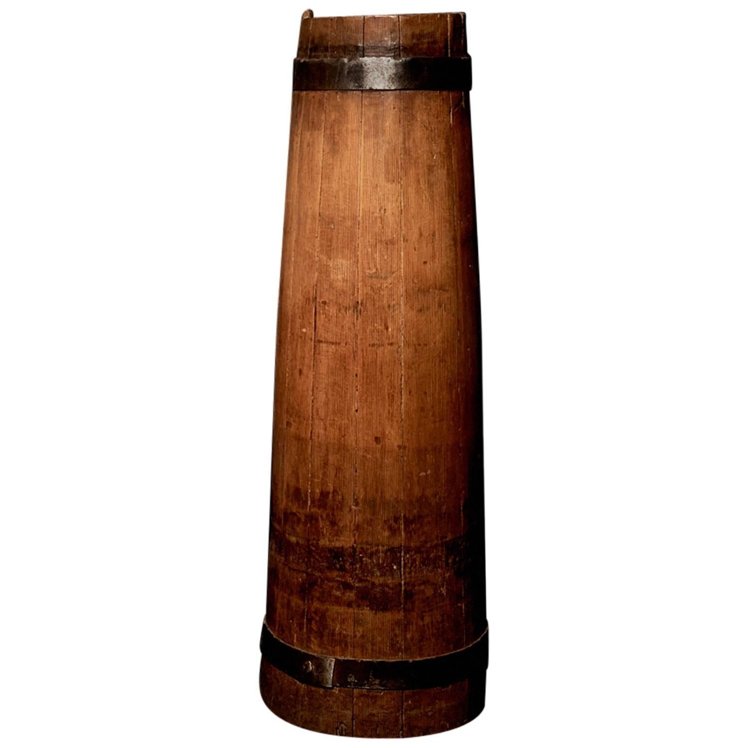 Wonderful English Handcrafted Wooden Barrel of Unusual Shape, 19th Century