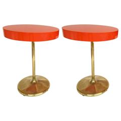 Pair of Gueridon Lacquered and Brass, 1970s, France