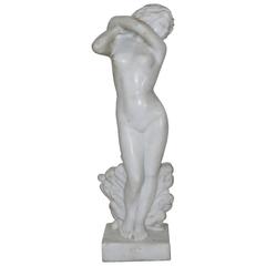French Art Deco Nude White Marble Statue